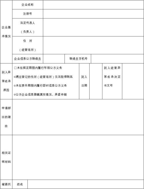 鄭州經(jīng)營(yíng)異常名錄移除申請表怎么填