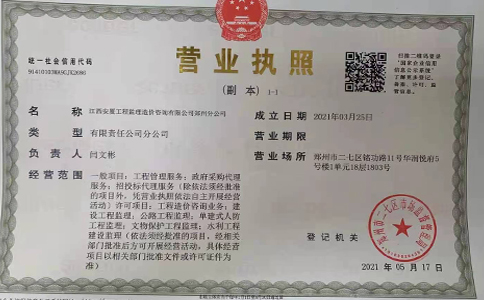 鄭州分公司營(yíng)業(yè)執照樣本圖片